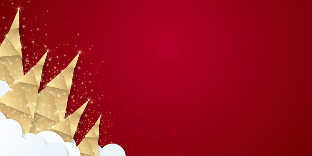 Einfacher eleganter weihnachtshintergrund mit glänzendem goldenem baum auf rotem hintergrund der frohen weihnachten anzug für ...