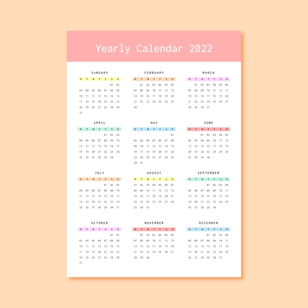 Einfacher Jahreskalender 2022