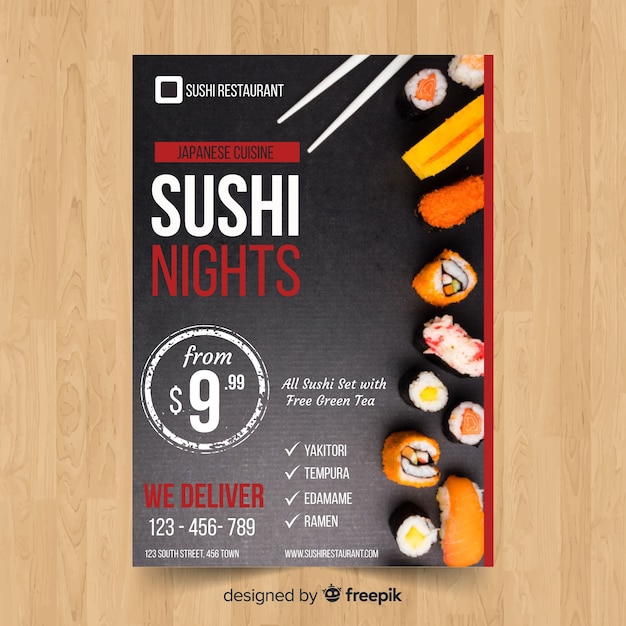 Kostenloser Vektor einfacher sushi-flyer