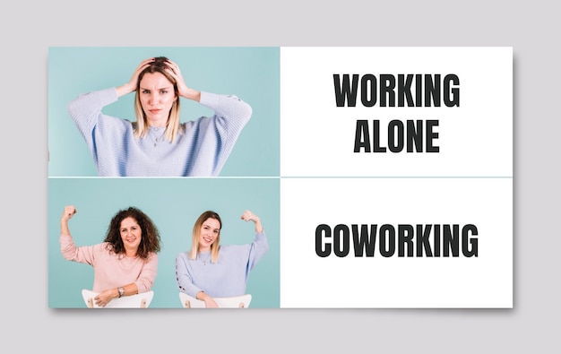 Kostenloser Vektor einfaches alleiniges arbeiten vs. langes coworking-meme