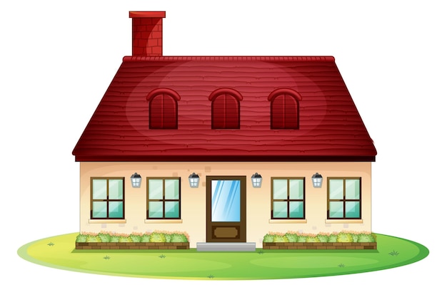 Kostenloser Vektor einfamilienhaus mit rotem dach und kamin