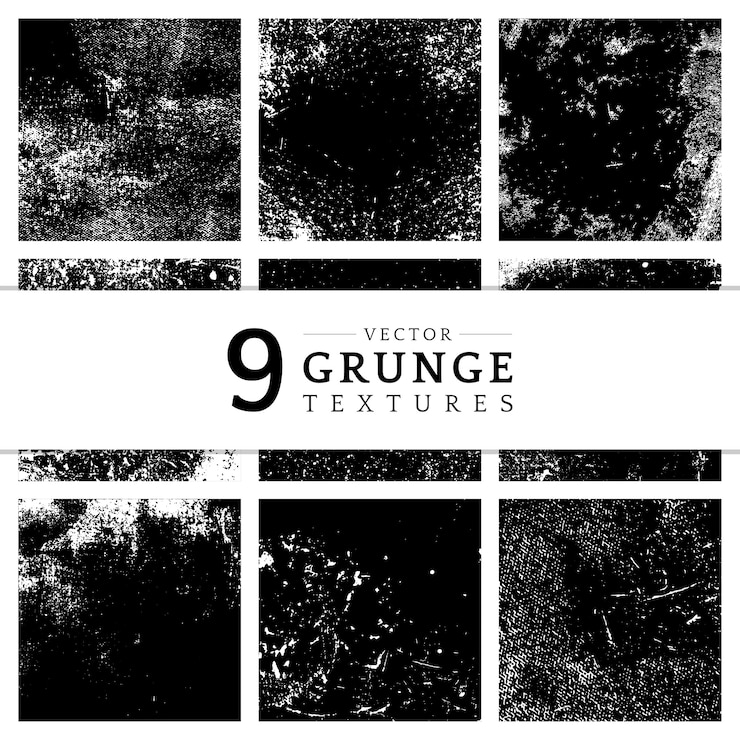 Kostenlose Vektor einfarbiger grunge beunruhigter beschaffenheitssatz