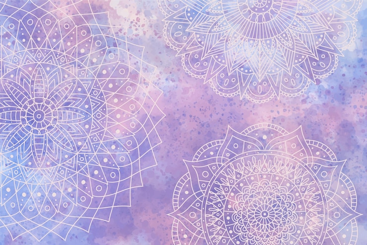 Kostenlose Vektor einfarbiger hintergrund im aquarell mit mandalas