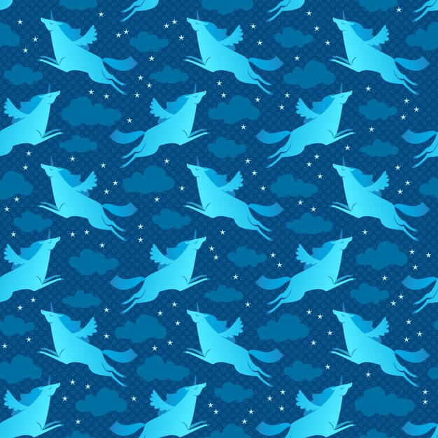 Einhörner Blue Seamless Pattern