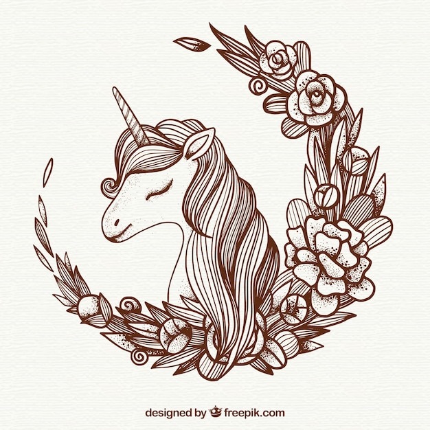 Einhorn illustration hintergrund und blumen kranz