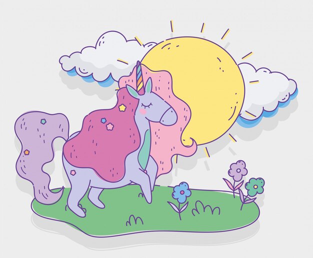 Einhorn Und Madchen Mit Rosa Haargeburtstagseinladung Kostenlose Vektor