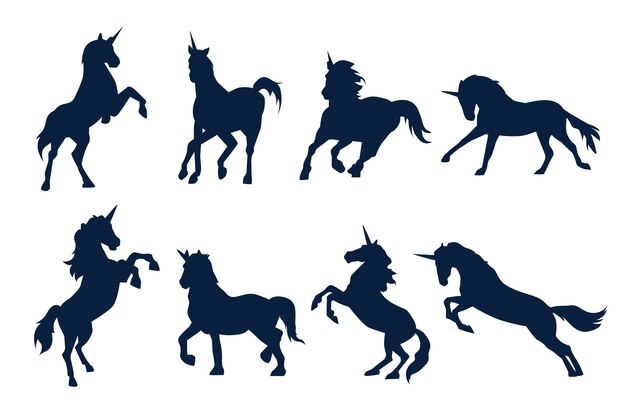 Einhorn-Schattenbildillustration des flachen Designs