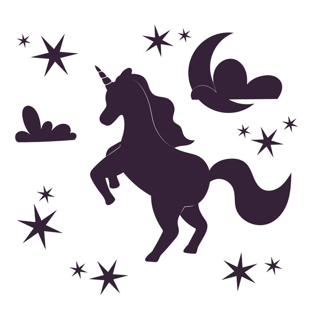 Einhorn-Schattenbildillustration des flachen Designs