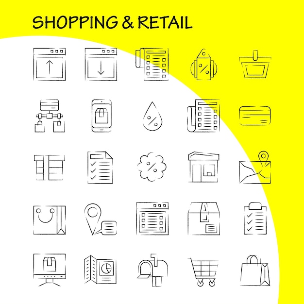 Einkaufen hand gezeichnet icon pack für designer und entwickler ikonen der lage chat sms shopping mail mail box shopping vektor
