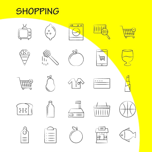 Kostenloser Vektor einkaufen handgezeichnetes symbol für web print und mobiles uxui-kit wie cart trolley buy add cart trolley buy remove piktogram pack vector