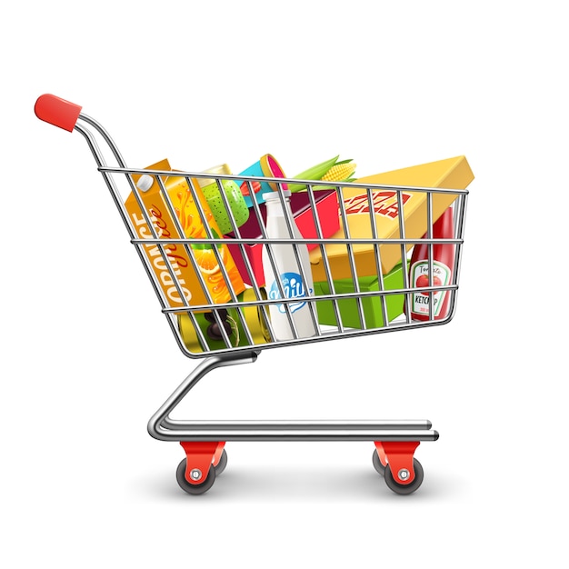 Einkaufssupermarkt-Warenkorb mit Lebensmittelgeschäft-Piktogramm