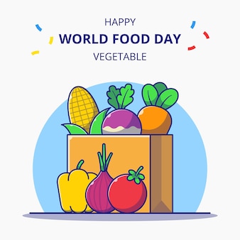 Einkaufstasche voller frischem gemüse cartoon illustration world food day feiern.