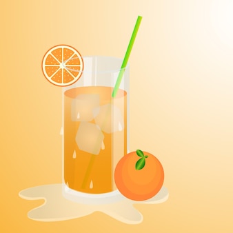 Eis-orangen-jus-illustration, die unter der sonne durch vektordesign geschmolzen ist