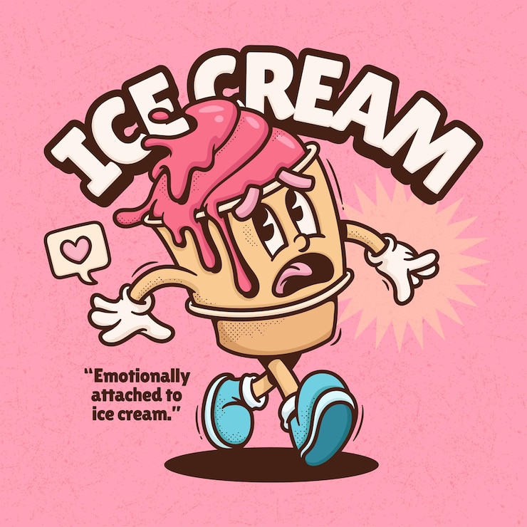 Kostenlose Vektor eiscreme modische retro-karikatur-vektor-hand gezeichnet