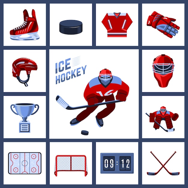 Kostenloser Vektor eishockey-icon-set