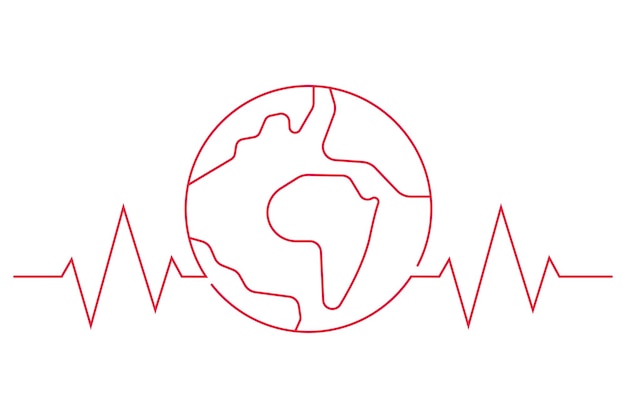 Kostenloser Vektor ekg-herzschlaglinie mit welt verbunden