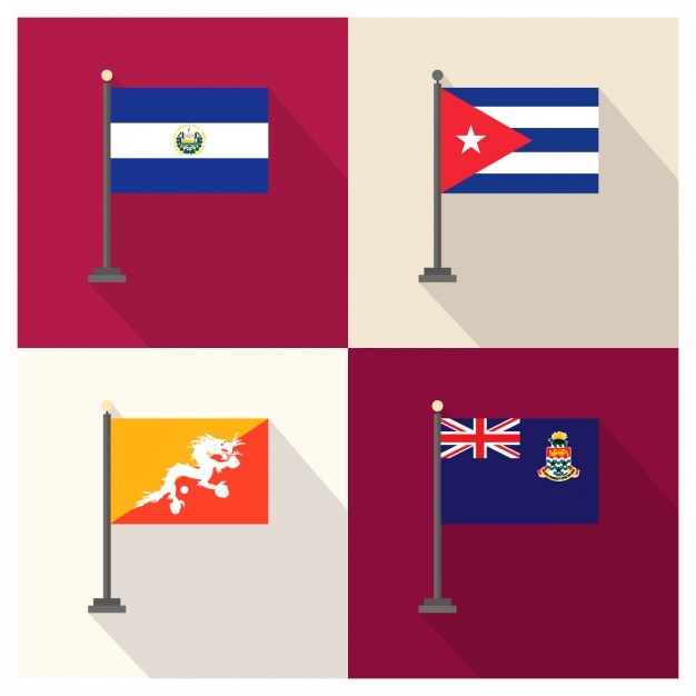 El salvador kuba bhutan und cayman islands flags