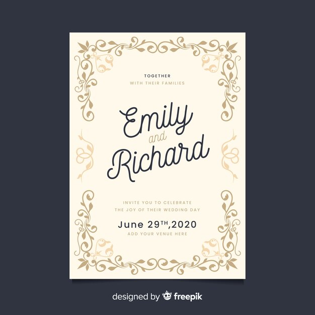 Elegante dekorative Retro Hochzeitseinladung