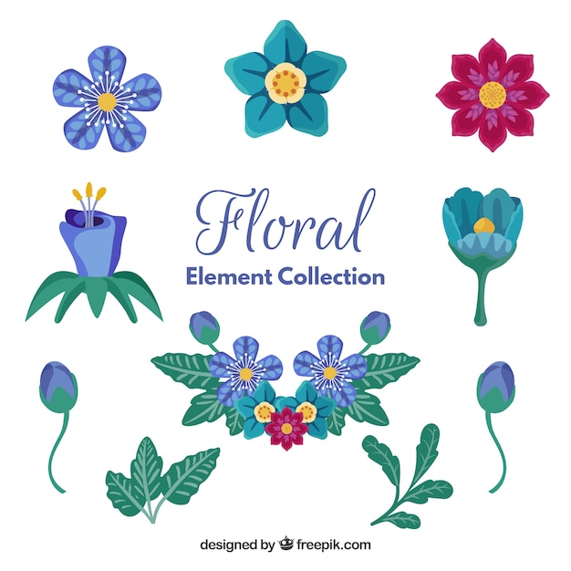 Kostenloser Vektor elegante florale elementsammlung mit flachem design