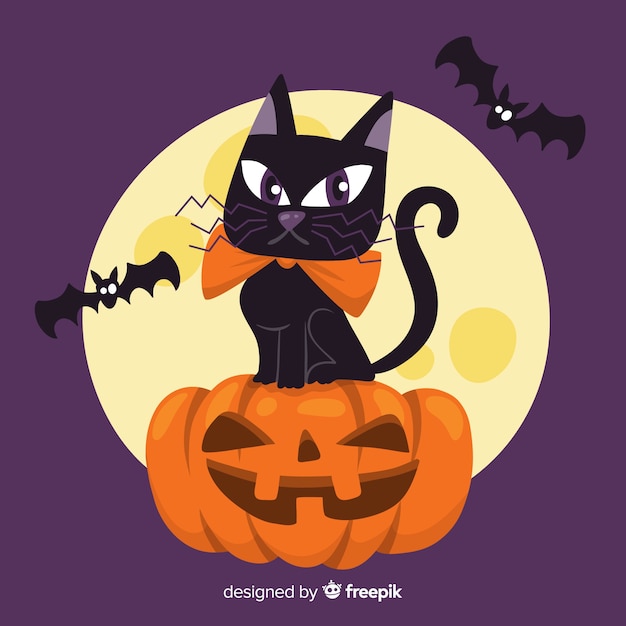 Elegante halloween-katze mit flachem design