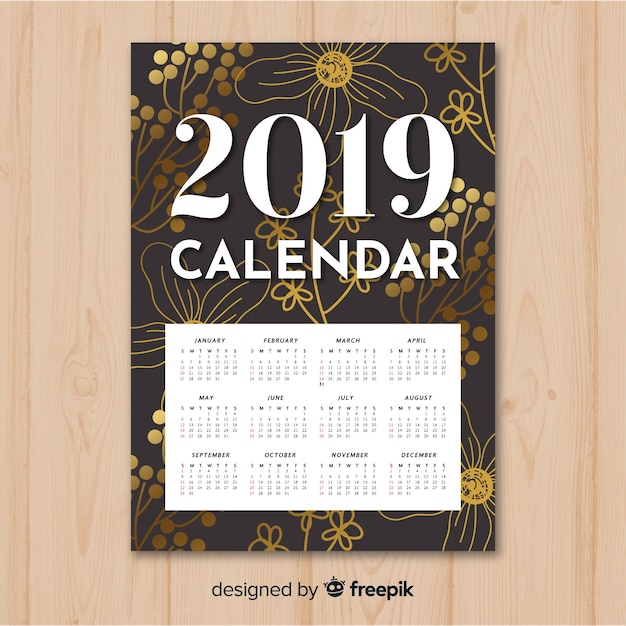 Kostenloser Vektor elegante hand gezeichneter blumenkalender 2019