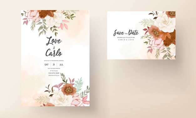 elegante handgezeichnete süße florale hochzeitseinladungskarte