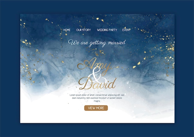 Elegante Hochzeit Landing Page mit handgemalten Aquarell Design