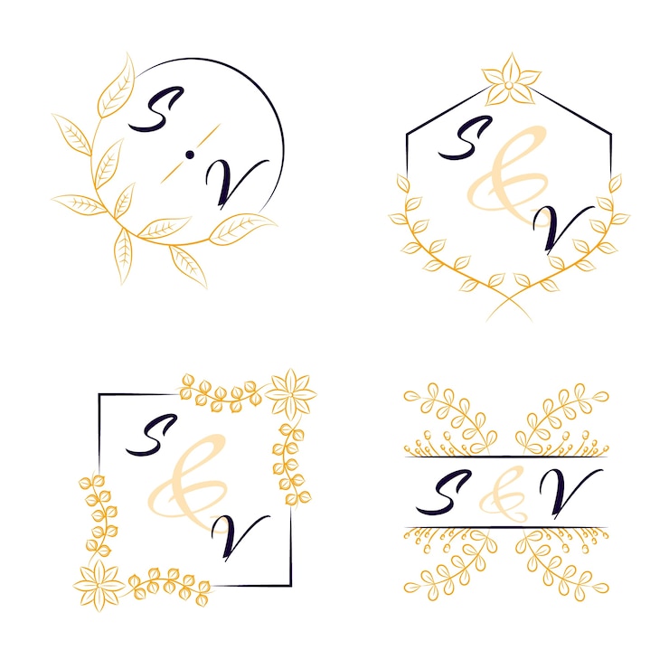 Kostenlose Vektor elegante hochzeit logos sammlung
