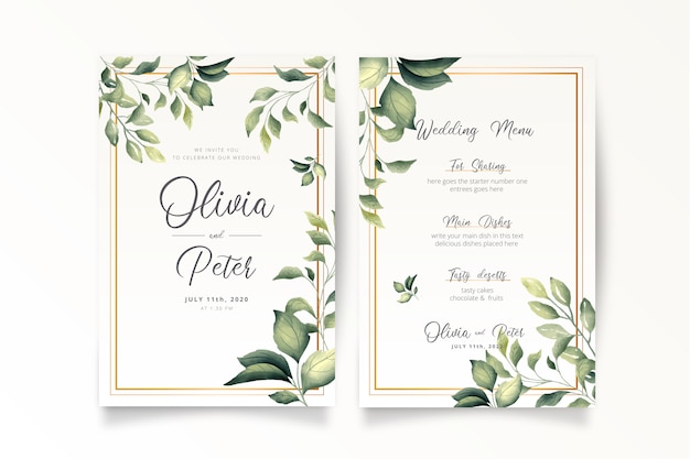 Elegante Hochzeitseinladung und Menüvorlage
