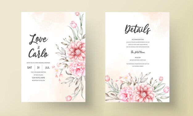 Elegante Hochzeitseinladungskarte mit schönen Blumenornamenten
