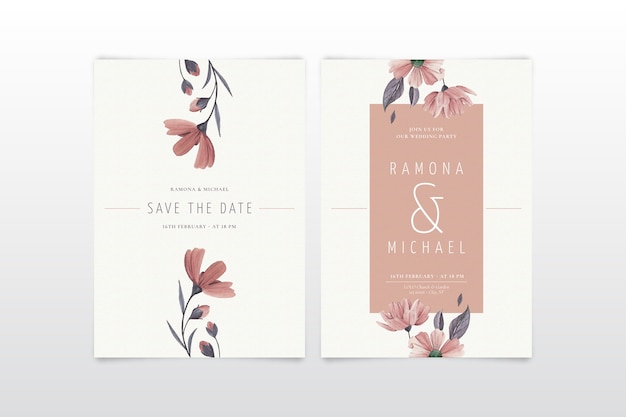 Elegante minimalistische Blumenhochzeits-Einladungsschablone
