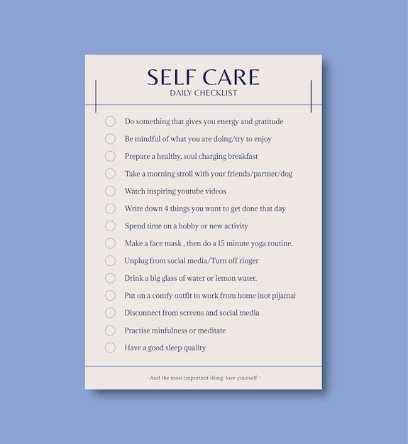 Elegante, minimalistische Checkliste für die tägliche Selbstpflege