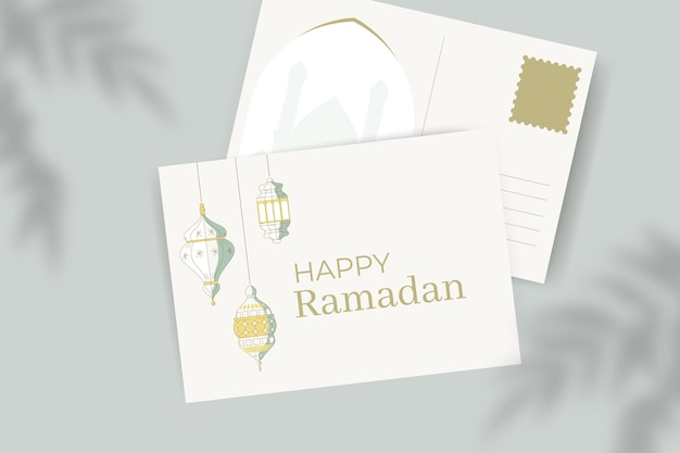 Kostenloser Vektor elegante minimalistische ramadan-grußpostkarte