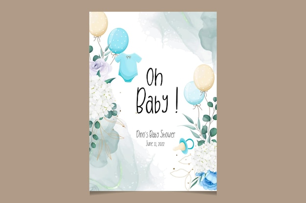 Elegante niedliche babyparty-einladungskarte mit schönem blumen