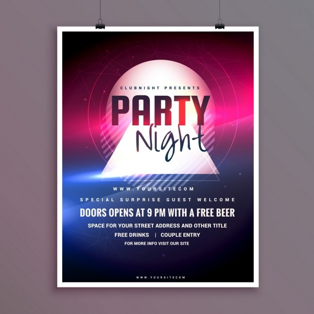 Kostenloser Vektor elegante party-nacht musik-flyer template-design mit lichteffekt
