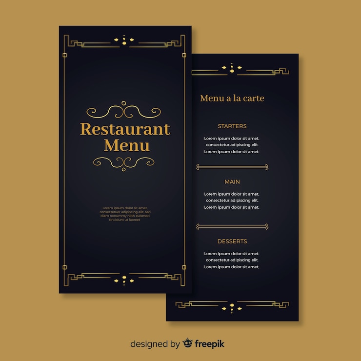 Kostenlose Vektor elegante restaurantmenüschablone mit weinleseverzierungen