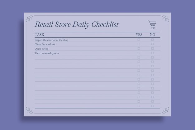 Kostenloser Vektor elegante tägliche checkliste für einzelhandelsgeschäfte im zierbereich