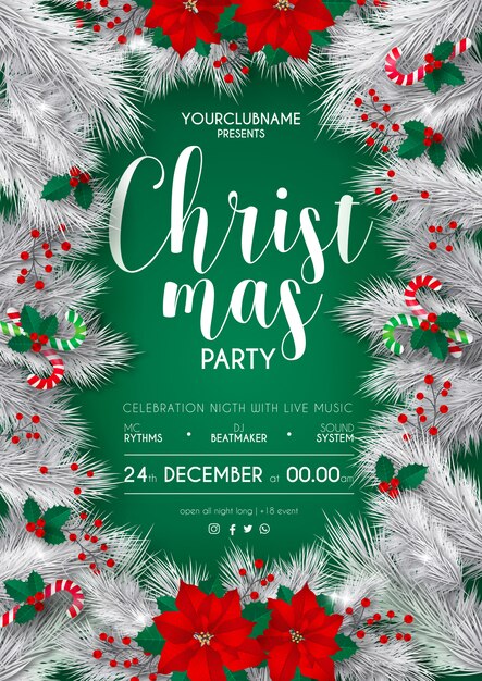 Elegante weiße und grüne Weihnachtsfest-Plakatschablone