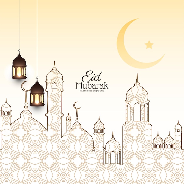 Eleganter Eid Mubarak Festivalhintergrund mit Moscheenentwurfsvektor