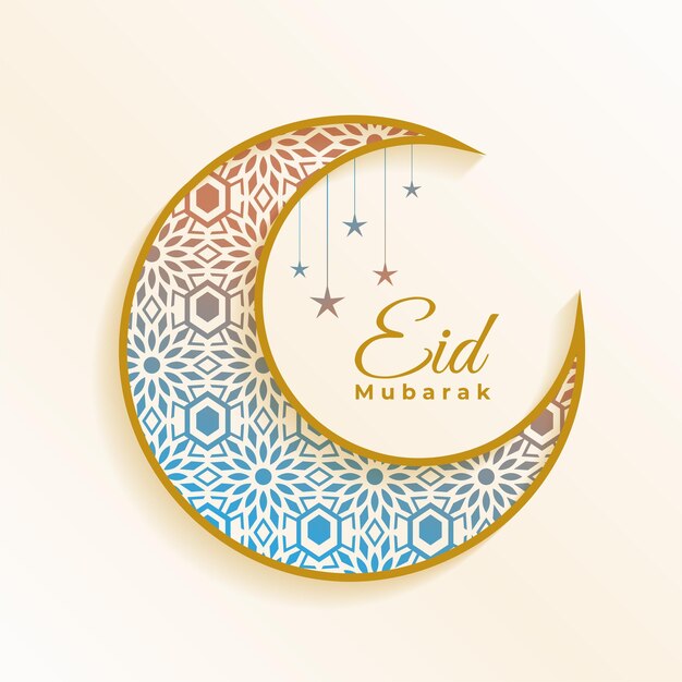Eleganter eid mubarak festlicher hintergrund mit goldenem halbmonddesign