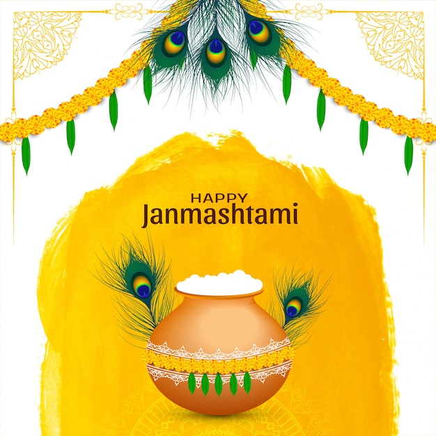 Kostenloser Vektor eleganter religiöser krishna janmashtami-hintergrund