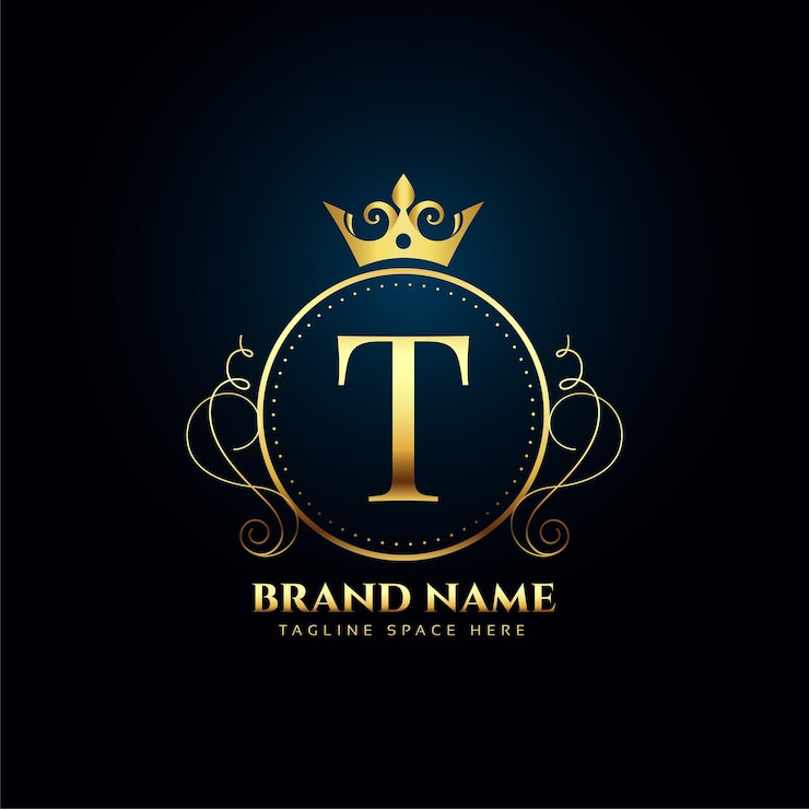 Kostenlose Vektor eleganter und goldener t-initial-logo-hintergrund für premium-marken
