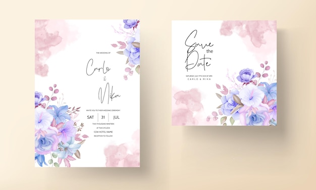 Elegantes Blumen- und Blätterhochzeitseinladungskartendesign