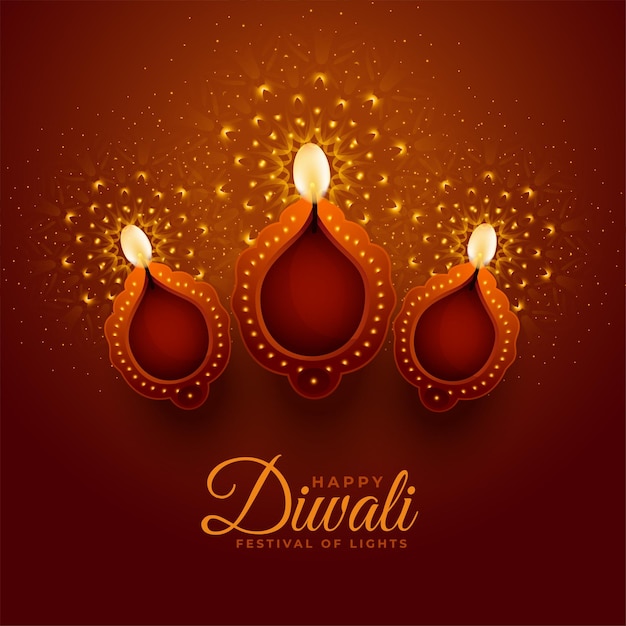 Elegantes fröhliches diwali-poster mit realistischem 3d-diya-vektor