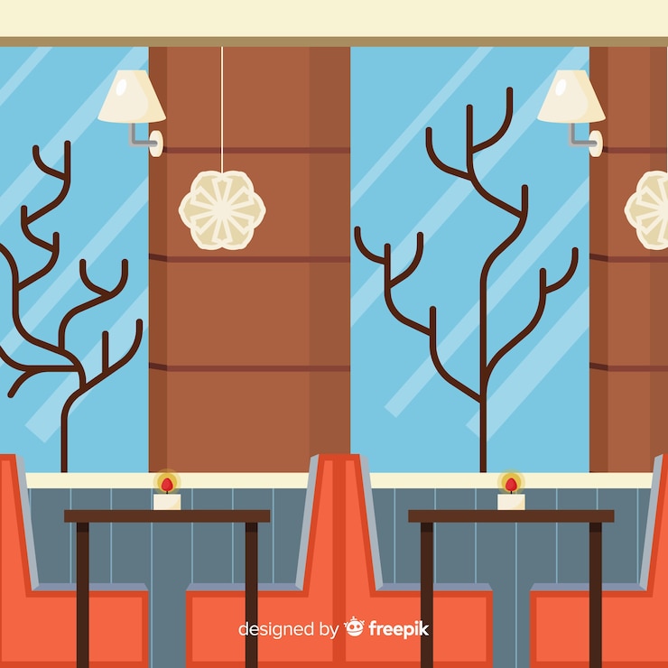 Kostenlose Vektor elegantes innere eines restaurants mit flachem design