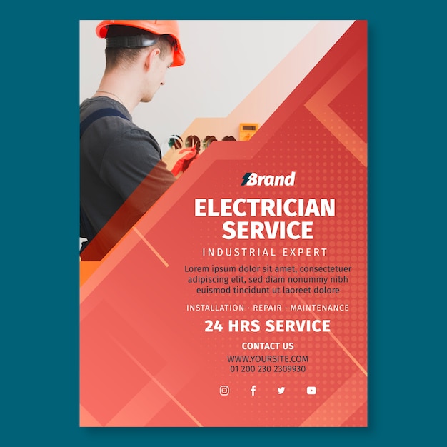 Kostenloser Vektor elektriker service poster druckvorlage