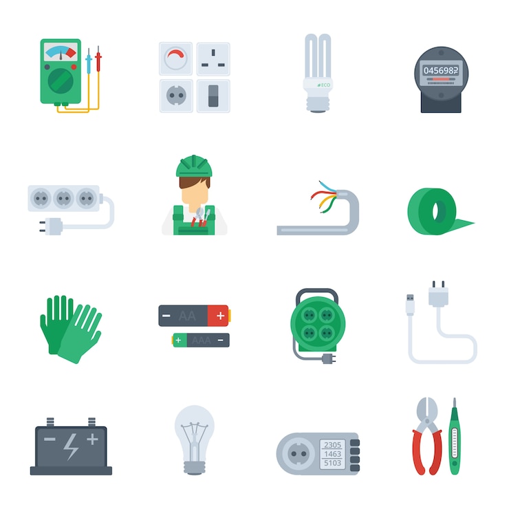 Kostenlose Vektor elektrizitäts-ikonen-flaches set