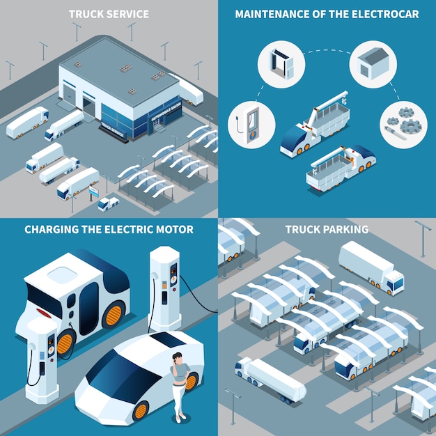 Kostenloser Vektor elektrofahrzeuge isometrische design-konzept