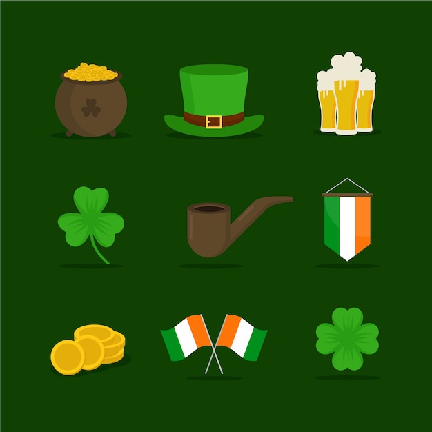 Kostenloser Vektor elementkollektion st. patrick's day im flachen design