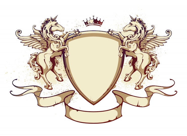 Kostenlose Vektor emblem mit bändern und löwen